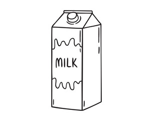 Carton package with milk box doodle hand drawn icon. Outline drawing carton package with milk box line clipart symbol