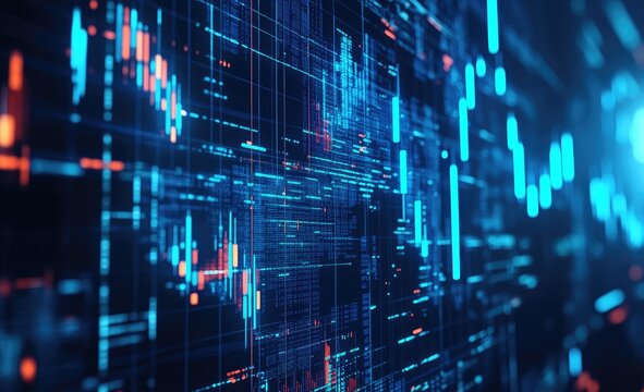 Digital data streams flow across futuristic screen