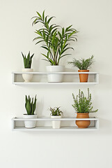 Fototapeta premium Minimalist Wall Shelves with Stylish Potted Green Plants