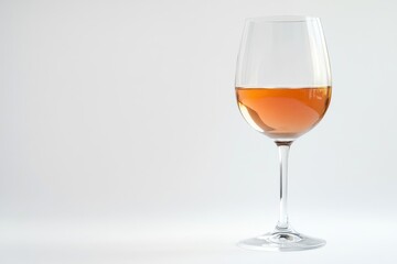A glass of rose wine sits on a white background