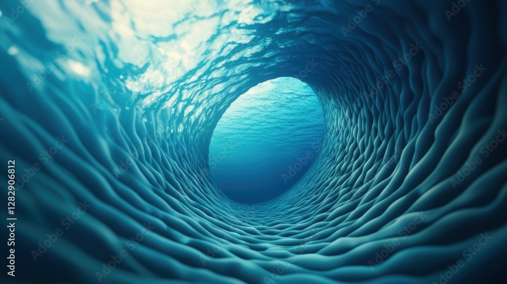 Poster a serene underwater view featuring textured waves of water, creating a captivating tunnel effect emp