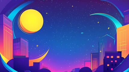 Fototapeta premium Colorful Night Cityscape Illustration