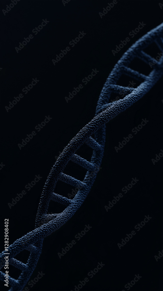 Poster dna helix: a striking, macro-level view of a dna helix twists and turns against a deep, dark backdro