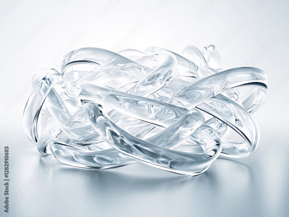 Poster a flowing glass structure in the process of reshaping itself, twisting and elongating as if alive, m