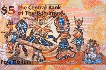  Local dancers Junkanoo from Bahamian money