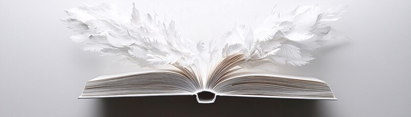 a book whose pages transform into living creatures as they turn, surreal storytelling brought to life, intricate paper textures shifting into feathers and fur