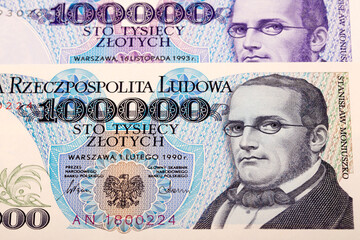 Old Polish money - 100000 Zloty a background