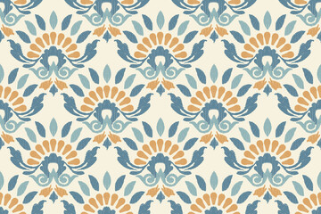 Ikat abstract background art. Ethnic tribal, boho seamless wallpaper. Motif ethnic handmade beautiful Ikat art. Ethnic abstract floral background art.