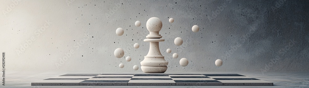 Poster a chessboard where the pieces dynamically shift between different shapes, melting and reforming into
