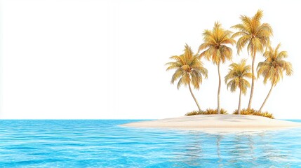 Obraz premium Tropical Island with Lush Green Palm Trees and Crystal Clear Turquoise Water