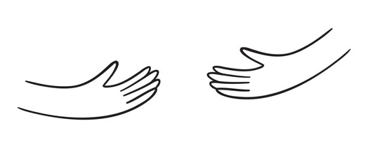 Obraz premium Human hands holding, hands embracing something doodle hand drawn icon. Outline drawing human hands holding line clipart symbol