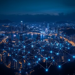 Smart City Network Digital Connection Urban Technology Global Communication The network is a beam of light.