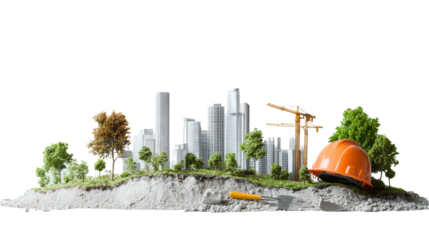 Urban development progress cityscape digital art construction site aerial view future growth vision