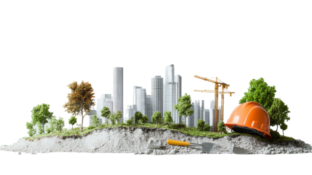 Urban development progress cityscape digital art construction site aerial view future growth vision