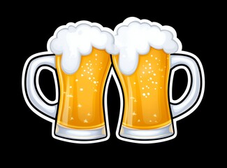 Two Chilled Beer Mugs Clinking with Foam on Top and Sparkling Background