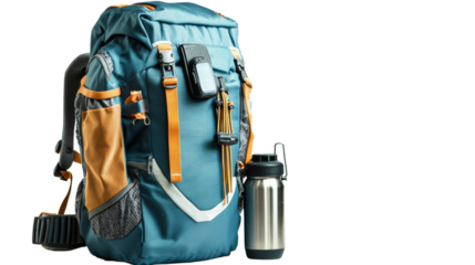 Adventure gear for outdoor enthusiasts hiking trails product photography urban environment close-up view travel essentials