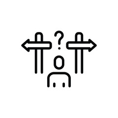 Black line icon for decision