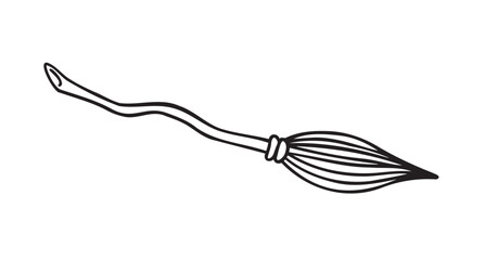 witch broom doodle hand drawn icon. Outline drawing witch broom line clipart symbol. Halloween magic broom. 