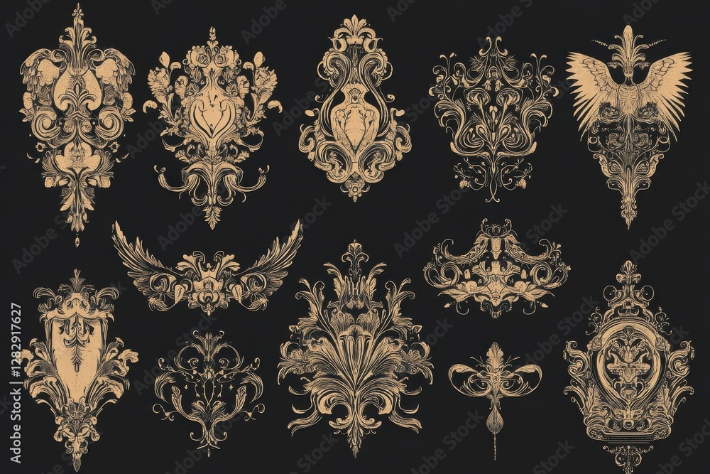 Sticker Ornate Gold Baroque Style Decorative Design Elements