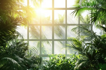 Greenhouse Sunlight Through Lush Plants