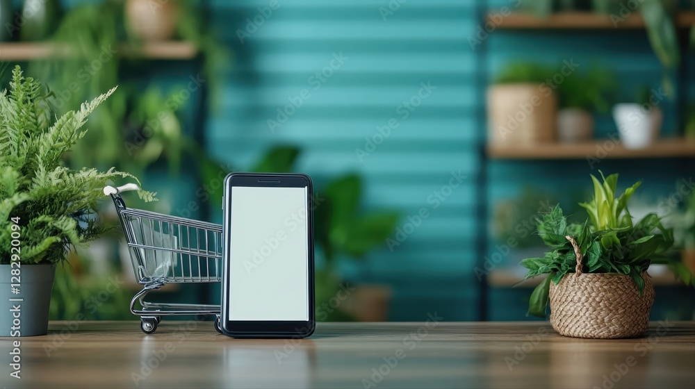 Aufkleber a modern smartphone resting on a wooden table with natural light casting shadows on the surface and 