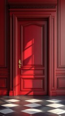 Obraz premium Striking red door set in a softly lit room exhibiting boldness and charm in modern home decor and interior design
