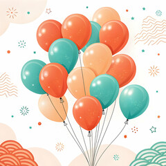 Peach & Teal Balloons: Cute Illustration