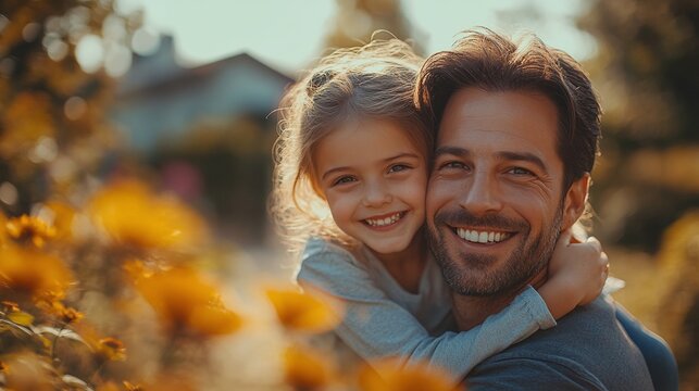 soldier father reunites with joyful daughter in home garden wearing uniform embracing family bonding safety and support after war