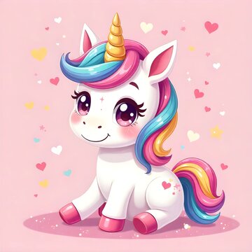 Cute Cartoon Unicorn: 3D Render, Sparkly, Pink Background