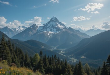 Fototapeta premium Majestic snow-capped mountain under a clear blue sky