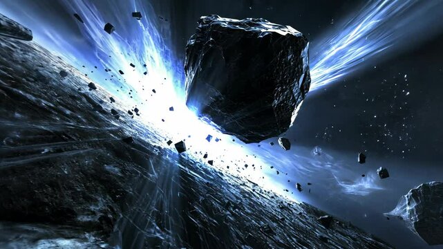Explosive cosmic event revealing a massive asteroid in deep space during a celestial phenomenon