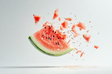 Watermelon Slice Exploding into Fragments