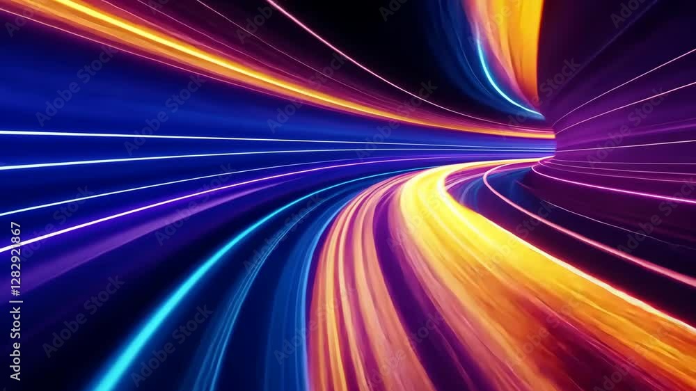 Aufkleber colorful light trails create a dynamic visual effect in a tunnel-like space at night