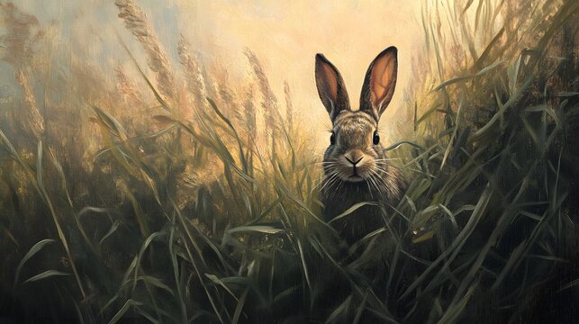 A rabbit hiding in tall grass