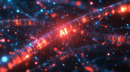 Fototapeta premium Abstract synthetic DNA patterns with bright lights, 