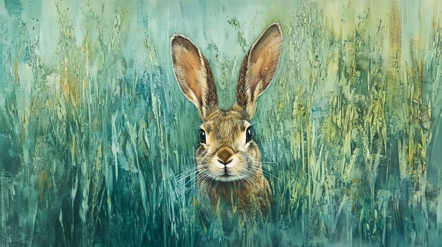 A rabbit hiding in tall grass