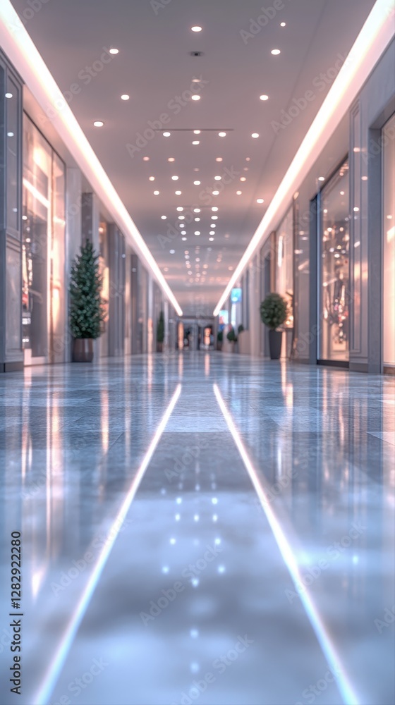 Poster long hallway with minimalist design featuring neutral tones and soft lighting creating a calm atmosp