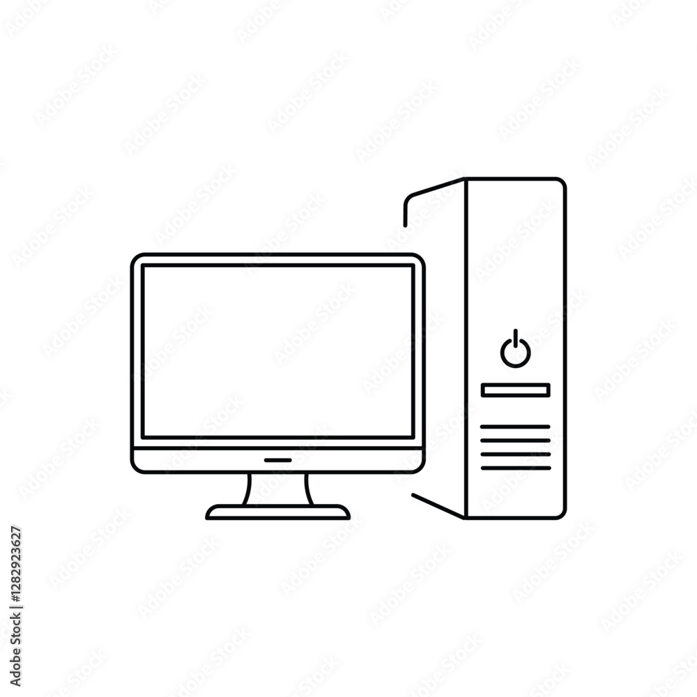 Aufkleber monitor and system unit icon. computer isolated on white background. flat infographics. vector illus