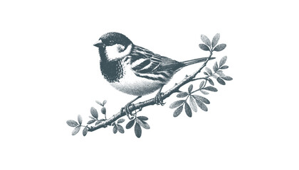 Hand-drawn Sparrow Illustration – Detailed Sketch of a Wild House Sparrow on a Branch