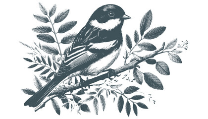 Hand-drawn Sparrow Illustration – Detailed Sketch of a Wild House Sparrow on a Branch