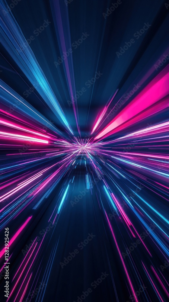 Poster abstract representation of vibrant light trails creating a sense of speed and motion in a dark, futu