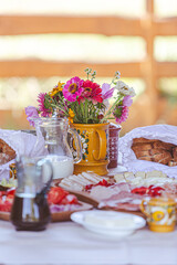 Rustic Breakfast Table with Flowers