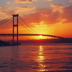 Obraz premium Sunset bridge Istanbul cityscape