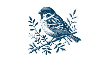 Hand-drawn Sparrow Illustration – Detailed Sketch of a Wild House Sparrow on a Branch