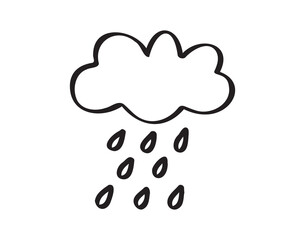 Cloud with rain hand drawn doodle icon. Outline drawing cloud with rain