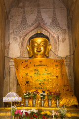 principle Buddha image of Shwe Gu Gyi Temple, Nyaungu city, Myanmar, by king Alaungsith in 1141 A.D.