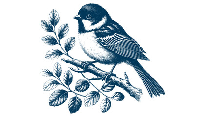 Hand-drawn Sparrow Illustration – Detailed Sketch of a Wild House Sparrow on a Branch