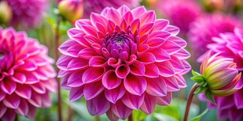 Fototapeta premium Luxurious blooms unfold in intricate detail, hot pink dahlia, bright colors