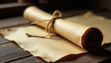 Fototapeta premium A rolled-up scroll of parchment paper, tied with a ribbon or string, creating a classic and evocative image.