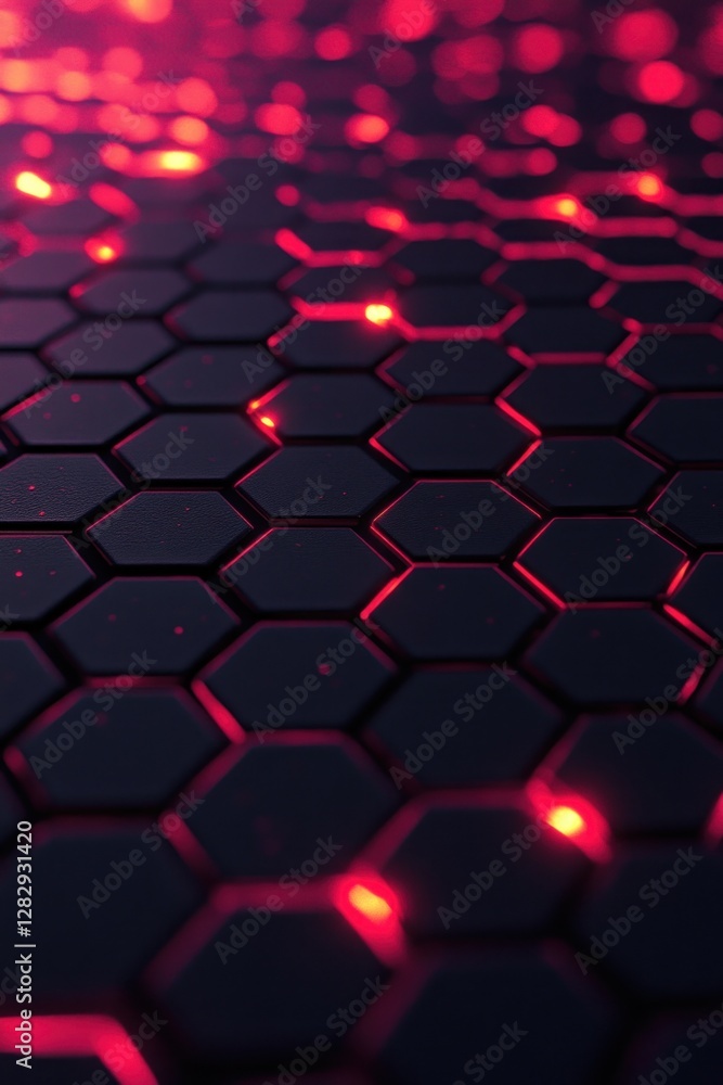 Poster abstract hexagonal pattern with glowing red lights